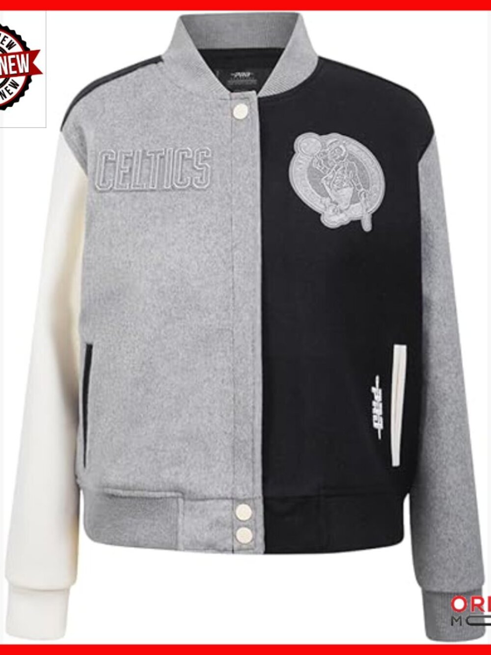 Wool Varsity Jacket with Embroidered NBA Team Logo Long Sleeve Casual